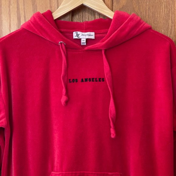 Juicy Couture Spell Out Los Angeles Womens Size XS Oversized Red Velour Hoodie - Picture 3 of 15